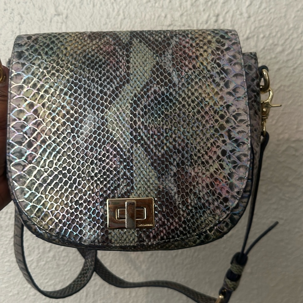 Brahmin Sonny Crossbody Opal Moonstone Seville Leather Saddle Bag